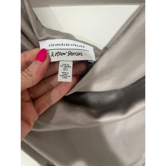 & Other Stories Gray Satin Draped Long Elegant Formal Dress Gown Size 2 - Picture 7 of 7